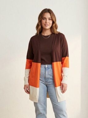 Brown and Orange Knit Cardigan Sweater